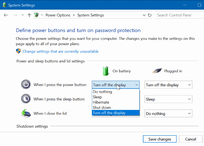 cambiar la configuraci贸n del bot贸n de encendido en Windows 10 pic3