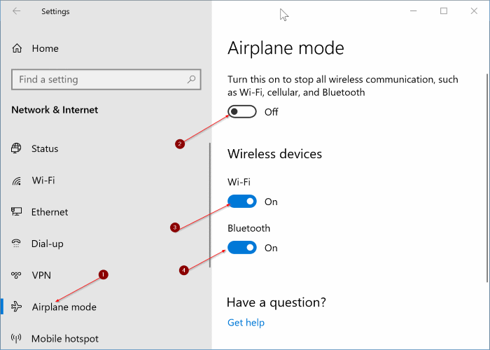 el modo avión no se apaga en Windows 10 pic3
