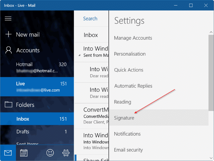 eliminar mensajes enviados por correo para Windows 10 pic4