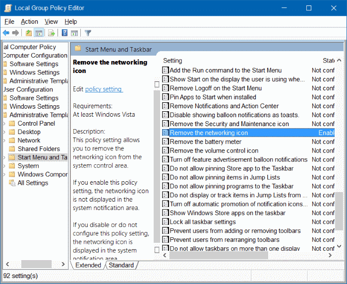 Falta el icono inalÃ¡mbrico en la barra de tareas en Windows 10, paso 9