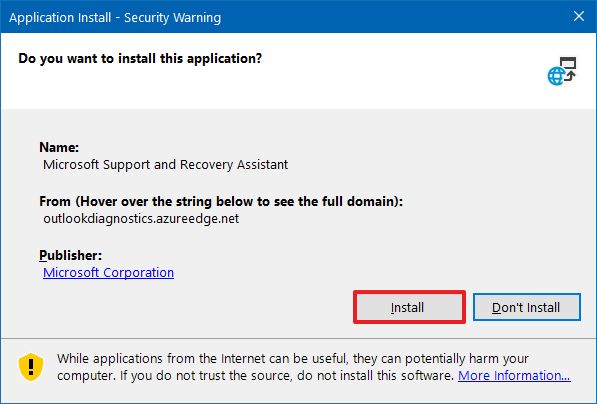 Aviso de seguridad de la aplicación de Microsoft