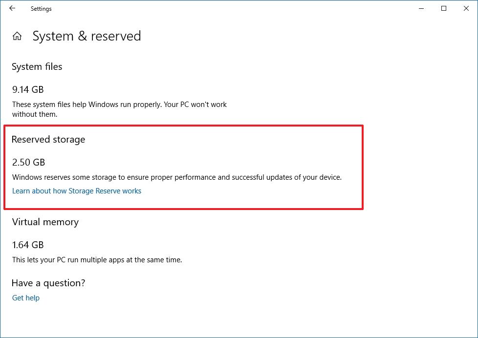 Almacenamiento reservado de Windows 10