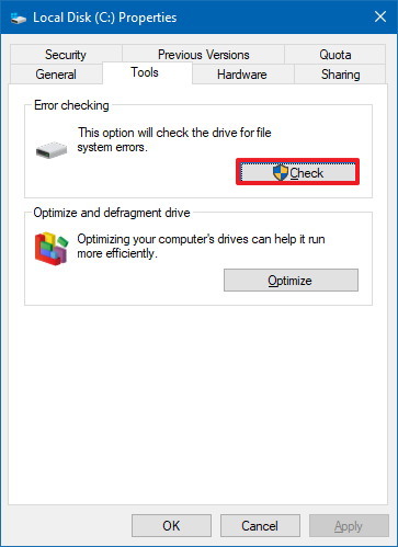 Herramienta de escaneo de disco en Windows 10