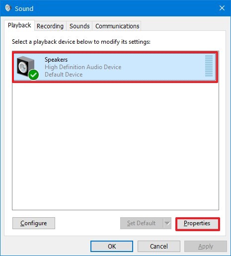 Propiedades de sonido de Windows 10
