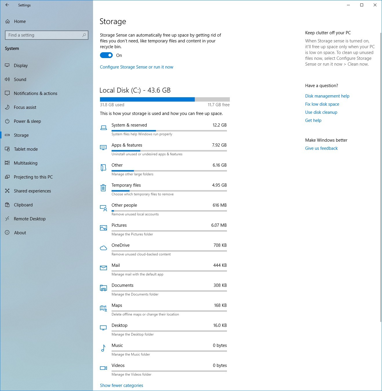 Uso de almacenamiento de Windows 10 para la unidad principal