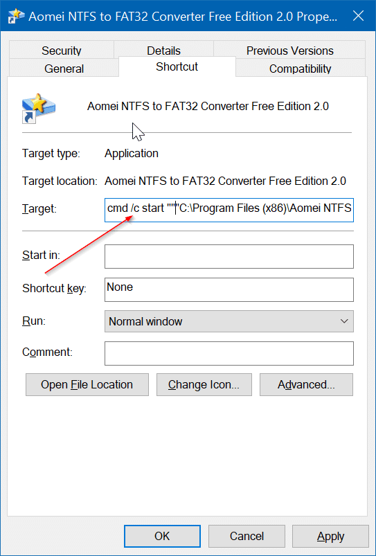 elimine el escudo amarillo y azul de los accesos directos del programa en el escritorio en Windows 10 pic3