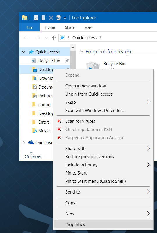 Mueva sus descargas y carpetas de escritorio a otra unidad en Windows 10 paso 2