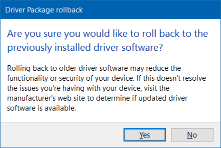 Revertir o revertir a la versión anterior de un controlador en Windows 10 paso 5
