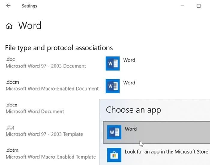 establecer Microsoft Office Word como predeterminado en Windows 10 pic3