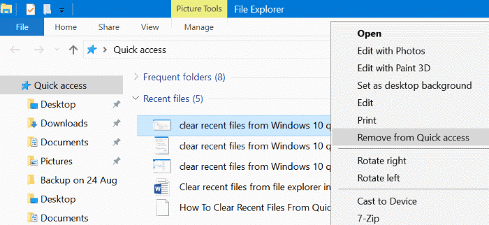 eliminar archivos recientes de Windows 10 de acceso rÃ¡pido pic02