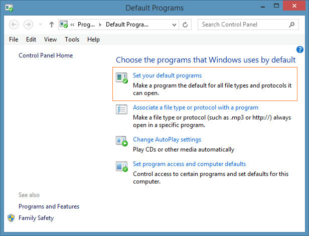 Configure Windows Media Player como el reproductor de audio predeterminado en Windows 8.1 Step2