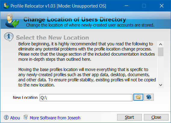 Mueva la carpeta de perfil de los usuarios a otra unidad en Windows 10 paso 3