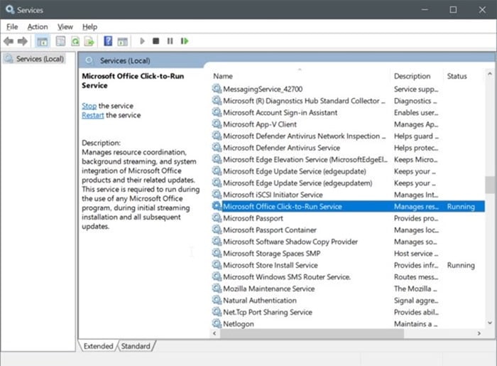 deshabilite Microsoft Office haga clic para ejecutar el servicio en Windows 10 pic1