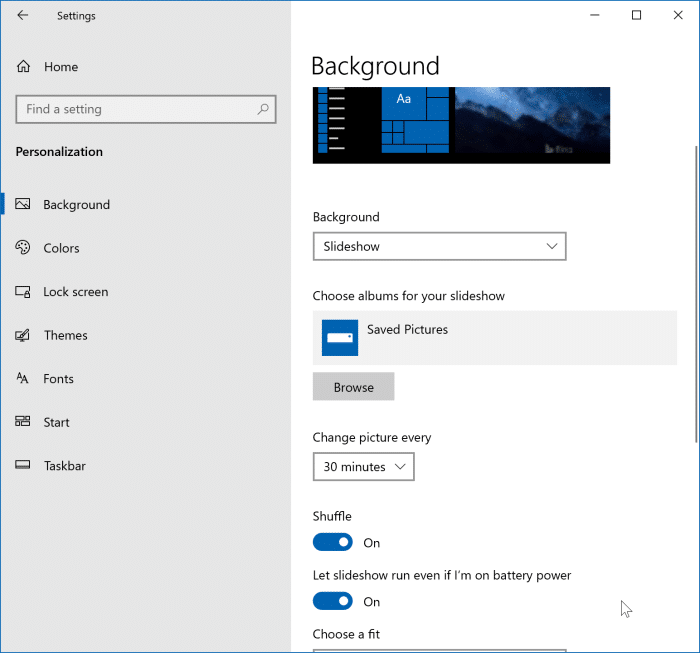 Habilitar presentación de diapositivas de fondo de escritorio en Windows 10 pic2