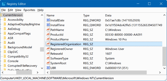 cambiar el propietario registrado y el nombre de la organización Windows 10 pic2