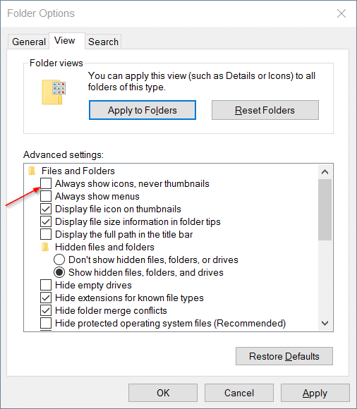 Las miniaturas ahora aparecen en el Explorador de archivos de Windows 10, paso 4