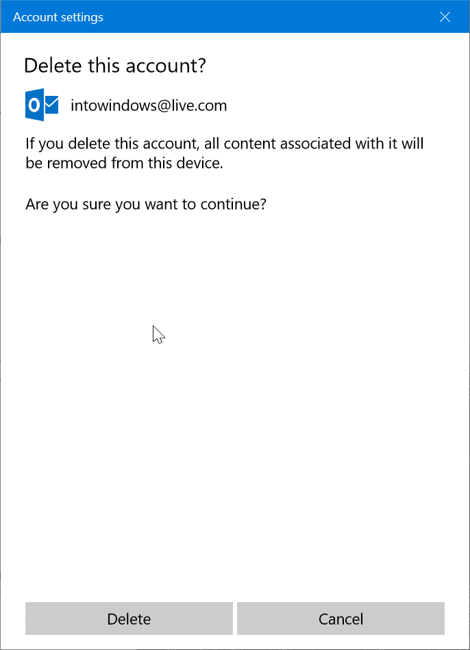 eliminar una cuenta de correo electrónico de la aplicación Mail en Windows 10 pic3