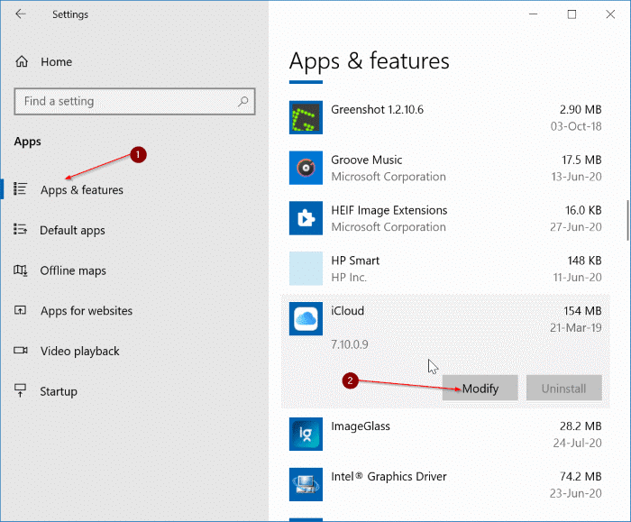 Desinstalar icloud y icloud photos de Windows 10 pic1