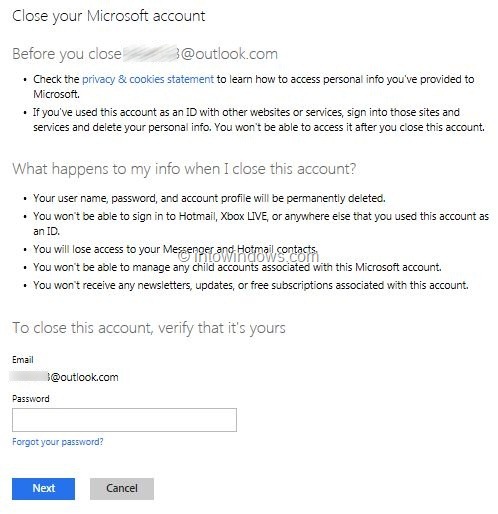 Eliminar o cerrar la cuenta de Outlook.com Step3