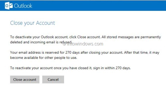 Eliminar o cerrar la cuenta de Outlook.com Step5