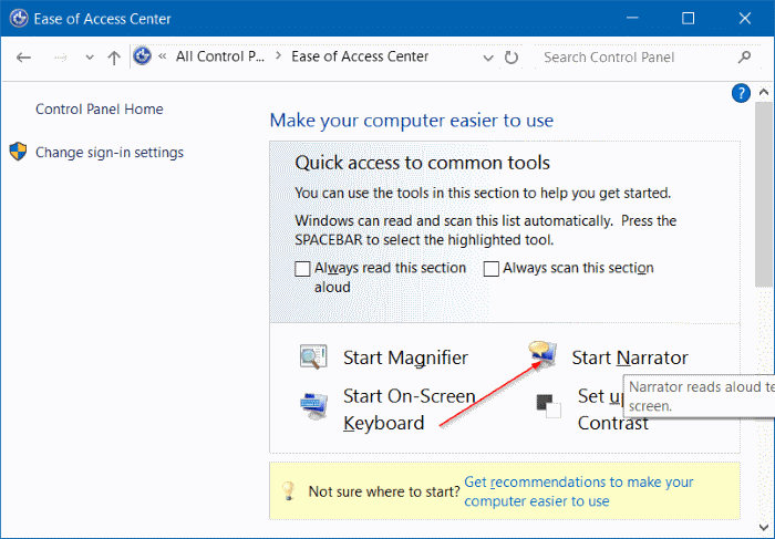 habilitar o deshabilitar el narrador en Windows 10 pic2