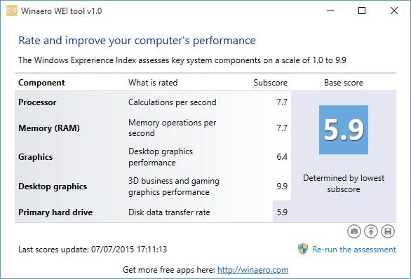 Índice de experiencia de Windows en la imagen 1 de Windows 10