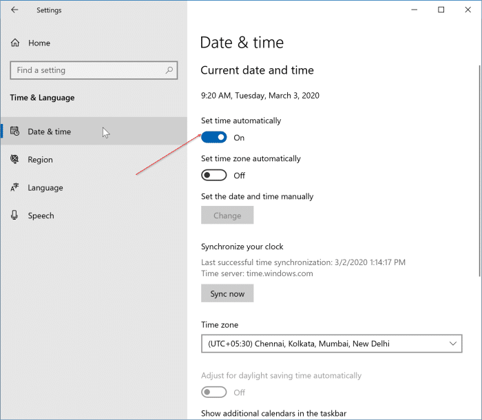 fecha y hora incorrectas en Windows 10 pic2