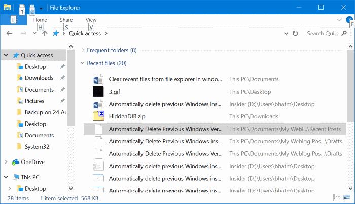 eliminar archivos recientes de Windows 10 de acceso rápido pic1