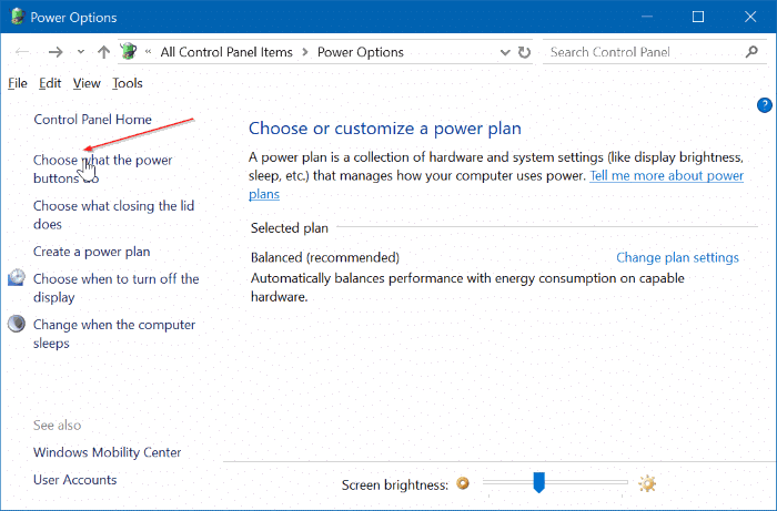 cambiar la configuración del botón de encendido en Windows 10 pic2