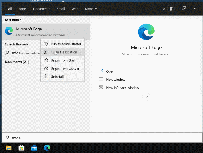 crear acceso directo al navegador de borde en el escritorio de Windows 10 pic1