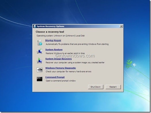Unidad de reparación de Windows 7