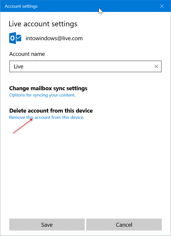 eliminar una cuenta de correo electrónico de la aplicación Mail en Windows 10 pic2