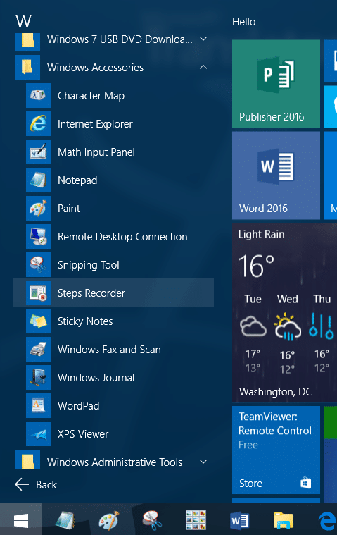 Falta la carpeta de accesorios en Windows 10 paso 2