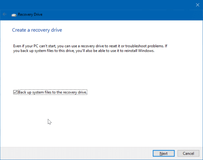 no podemos crear el error de la unidad de recuperación en Windows 10