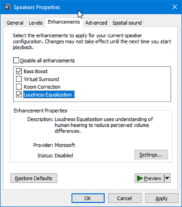 Activar o desactivar las mejoras de audio en Windows 10
