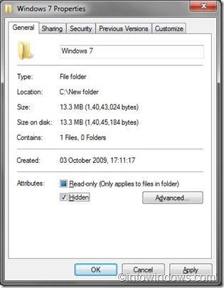 ocultar un archivo o carpeta en Windows 7 pic2