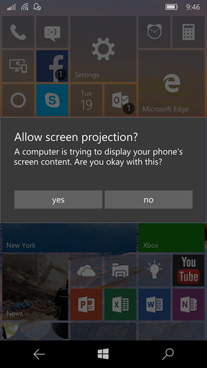 Permitir la proyección de pantalla en Windows 10 Mobile