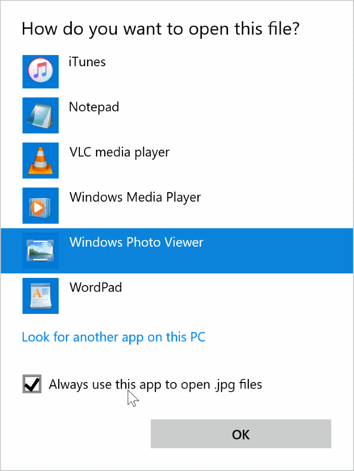 habilitar el visor de fotos de Windows en Windows 10 pic4