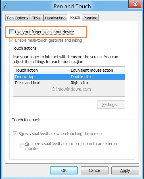 Habilite o deshabilite la pantalla táctil en Windows 8 Step7