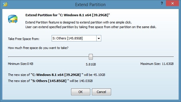 Amplíe la partición del sistema en Windows 8.1 Método 2 Paso 4