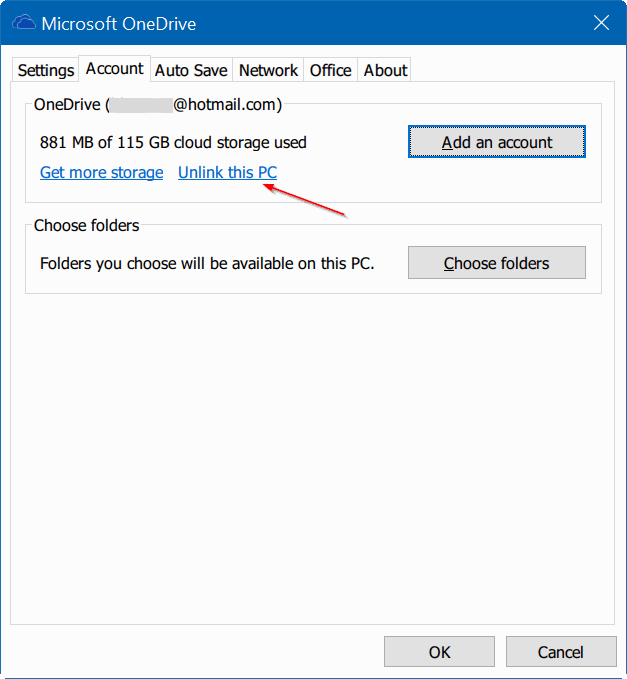 mover la carpeta onedrive en Windows 10 paso 2