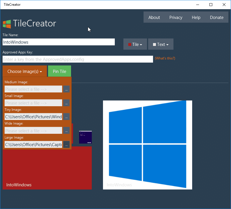 Herramientas gratuitas para modificar y personalizar Windows 10 Tile Creator