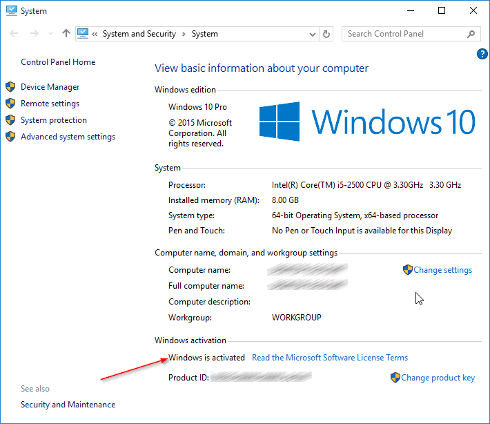 Compruebe si su Windows 10 está activado paso 5