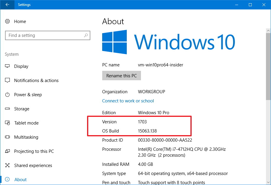 Acerca de la página de configuración en la actualización del creador de Windows 10