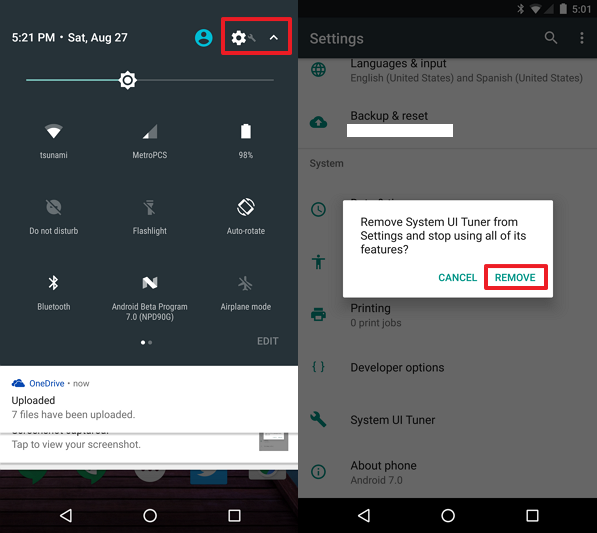 Desactivar el sintonizador de interfaz de usuario del sistema en Android