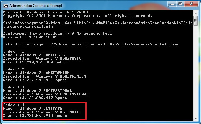 Comando DISM para recuperar el nombre de la edición de Windows