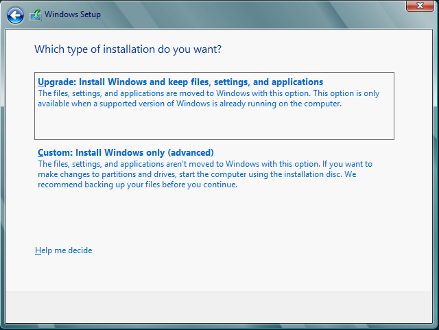 Instalación personalizada: Windows 8