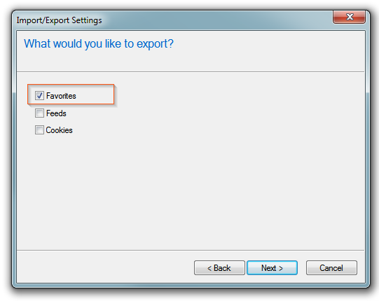 Internet Explorer: opciones para exportar / importar marcadores, feeds, cookies