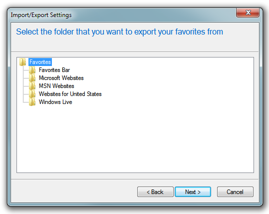 Internet Explorer - Exportar / Importar elegir una carpeta