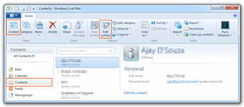 Windows Live Mail 2011 - Contactos